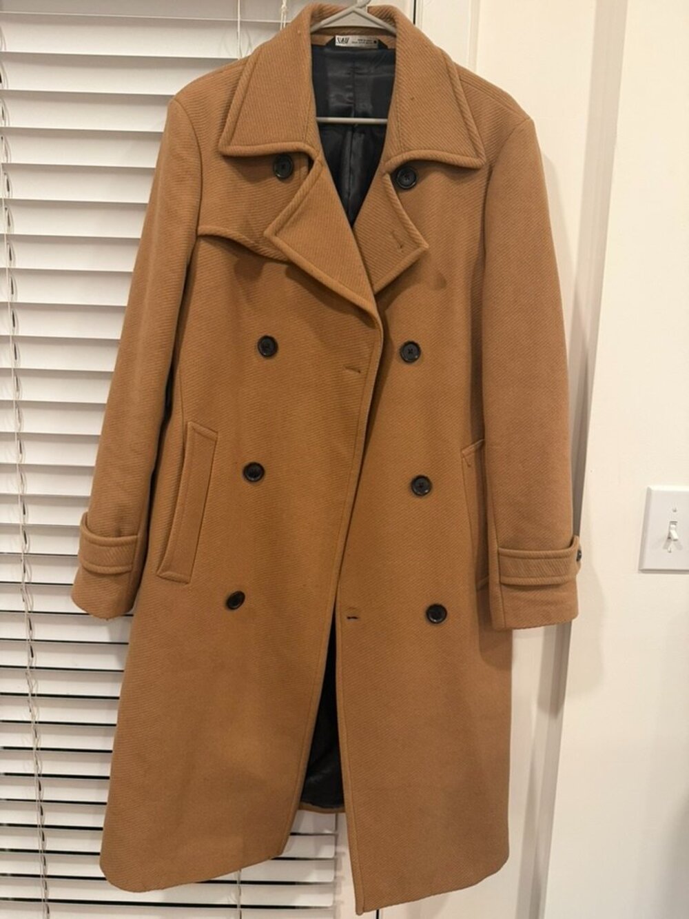 Zara Man Double-Breasted Long Camel Trench Overcoat - Size M (Medium)